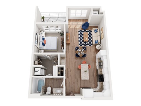 Floor plan for 1 bed, 1 bath, 793 sqft